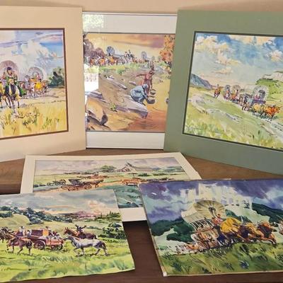 Watercolors Featuring Covered Wagons By James T. Brown  