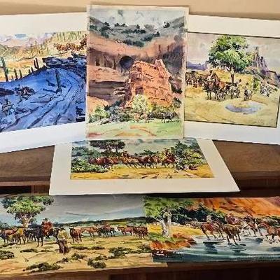 Six Western Watercolors By James T. Brown  