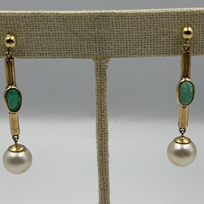 14k Pearl and Jade Earrings 