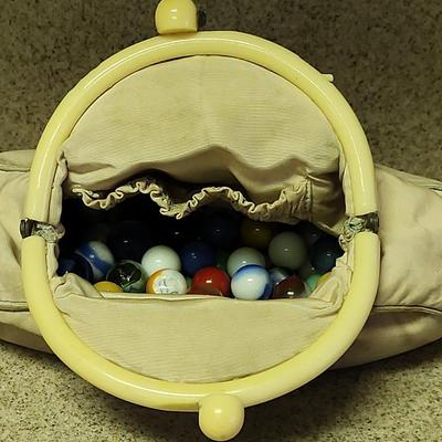 Vintage Clasp Purse Full Of Vintage Marbles