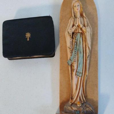 Vintage Catholic Relics: DIPINTO A MANO Wall Sculpture(Italy) and Sick Call Set