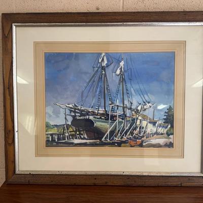 Vintage Original Ship Watercolor by Frank N Wilcox