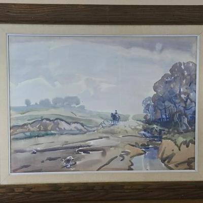 Original Landscape Watercolor By Frank N Wilcox - Lone Rider