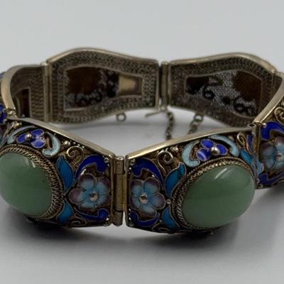 Gorgeous Vintage Jade and Sterling Bracelet