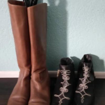Designer Leather Boots: Liberty Black Ankle Boots (10) & Corso Como Calf High Boots (9.5)