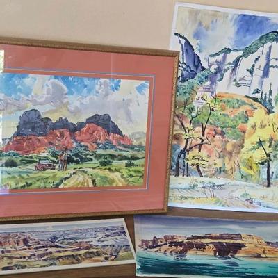 Framed & Unframed Arizona Landscape Watercolor Paintings by James T Brown