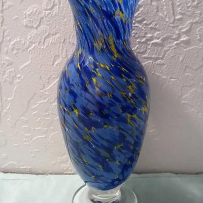 Signed Handblown Blue Vase Signed by Artist