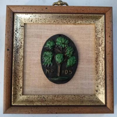 Vintage Framed Mini Cast Iron Fireman's Insurance Plaque No. 105