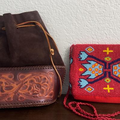 Vintage Handmade Leather and Beaded Purses