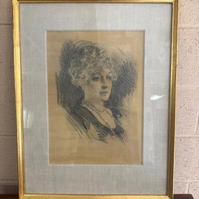 Original Portrait Sketch Signed By Artist H.C.C.