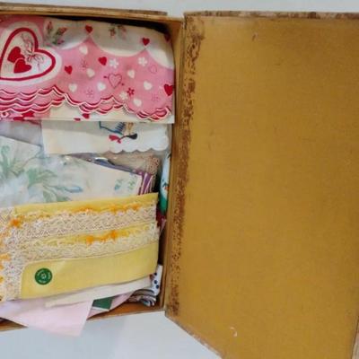 Small Vintage Box Full of Vintage Handkerchiefs , Doilies, and More