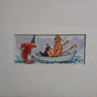 Red Fish and Fisherman - Vintage Original Advertising Art by James T Brown