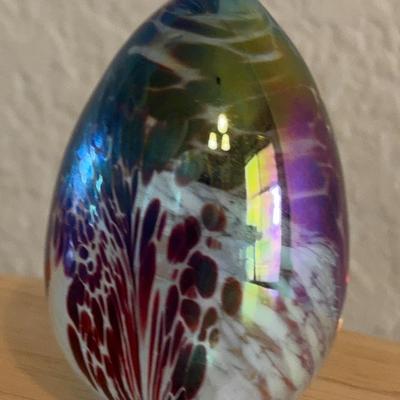 Pretty Hand Blown Glass Egg - Artist Signed