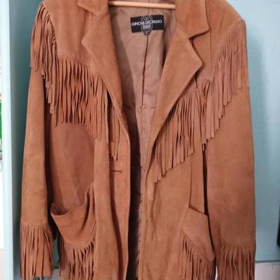 Tan Leather Fringed Western Jacket By Gino De Giorgio Size Small