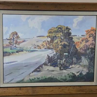 Original Watercolor By Artist Frank N Wilcox - Meandering Along the Road 