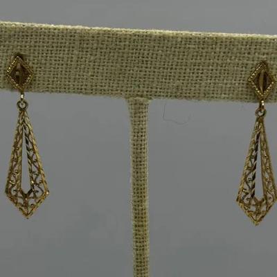 14K Gold Ornate Dangle Earrings