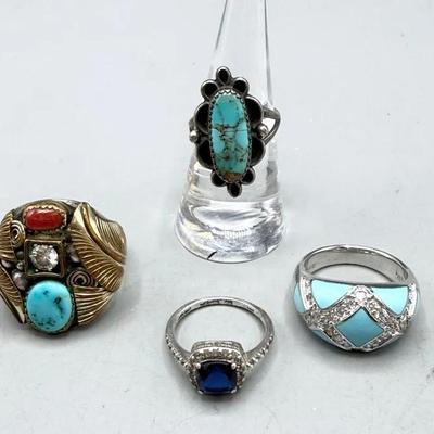 Four Sterling Silver Rings, Men’s And Ladies 