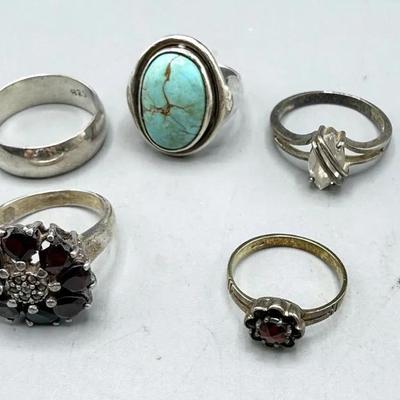 Five Sterling Silver Rings Lot B