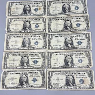 Ten 1935 Silver Certificates 