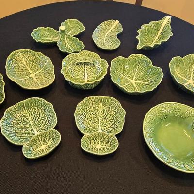 Portuguese Bordallo Pinneiro Cabbage Leaf Bowls Dishes +