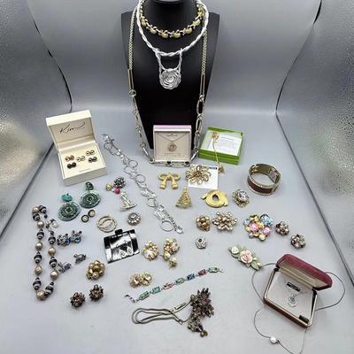 Costume Jewelry Lot Includes Two Sterling Necklaces 