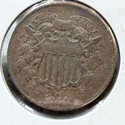 1864 Two Cent Piece, Partial “We”