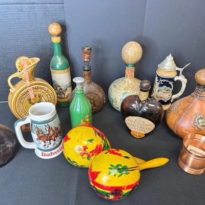 Eclectic Mix Of Liquor Bottles, Beer Steins & Copper Mug