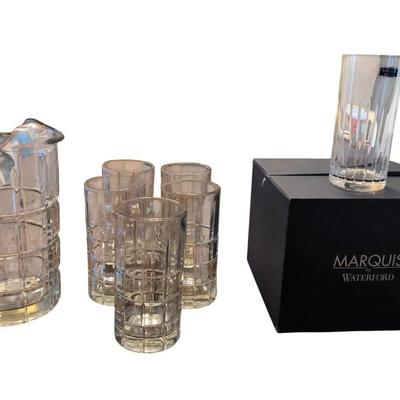 KR220 New In Box Waterford High Ball Glasses And Additional Pitcher With 5 Heavy Duty Waterglasses