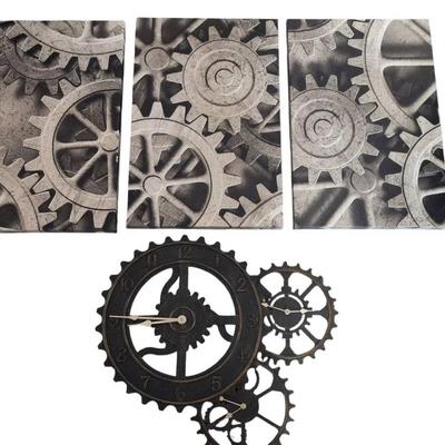 KR303 Gear Clock And Triple Gear Photo Print On Canvas