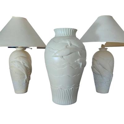 KR308 Large Dolphin Vase And Matching Dolphin Lamp