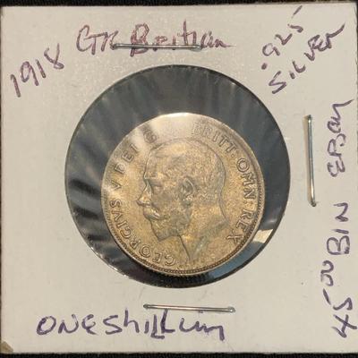 1918 – GR Britain , 925 Silver One Shilum ￼ 