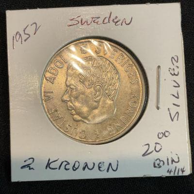 1952 – Sweden 2 Kronen Silver Coin ￼