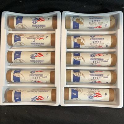  10 Rolls – Us Mint Uncirculated 2009 Lincoln Cent 5 - Philadelphia, 5 - Denver