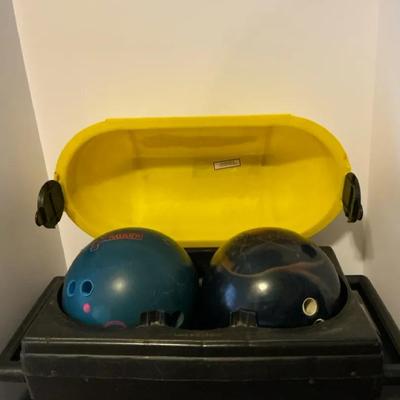 Two Premium USBC-Approved Bowling Balls (Hammer, Kinetic Energy) with Rolling Double Ball Carrier