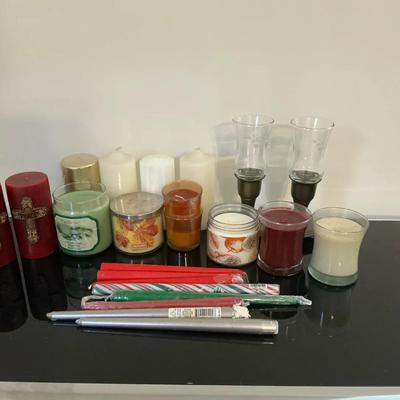 Large Home Decor Candle Lot: Pillar Candles, Tapers, Scented Jars (Candle-lite, Slatkin & Co.), and 