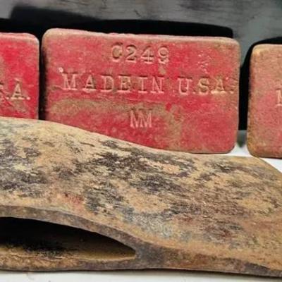 Axe Head and Vintage Cast Iron Implement 