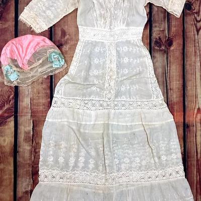 Ladies Sheer Edwardian Lace Dress & Bonnet