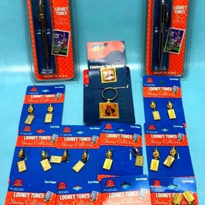 Looney Tunes Stamp Collection Collectors Pen and Earrings