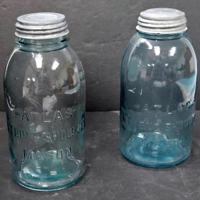 "Atlas" Strong Shoulder Blue Mason Canning Jars