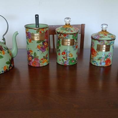 MacKenzie-Childs Teapot, Utensil Holder & Canister Set