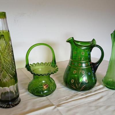 Green Glass Collection – Mix of Vintage Vases, Pitchers & Decorative Pieces