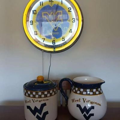 WVU Light-Up Clock, Ceramic Pitcher, Canister & Coaster Set – West Virginia University