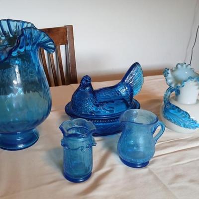 Various Blue Glass Collection – Assorted Vases, Pitchers & Decorative Pieces