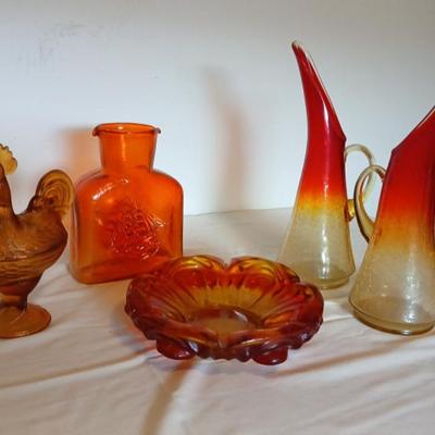 Orange, Red & Golden Art Glass Collection – Assorted Decorative Pieces