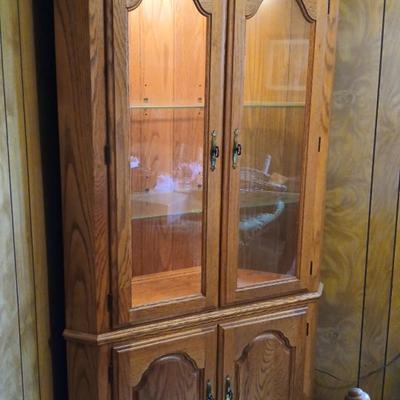 Solid Wood Lighted Corner Cabinet – Glass Doors & Adjustable Shelves