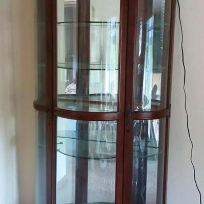 Lighted 5-Shelf Wood Curio Cabinet with Glass Doors