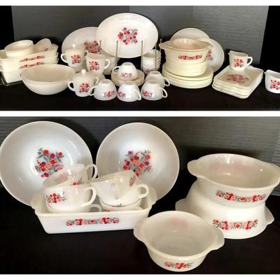 Fire-King Floral Pattern Dinnerware & Serving Collection