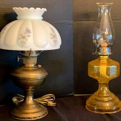 Vintage Aladdin Table Lamp with Milk Glass Shade & Gold Glass Oil Lamp