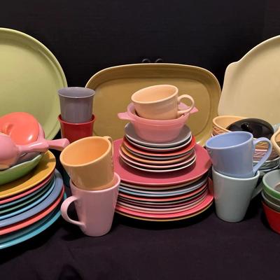 Colorful Retro Plates, Cups & Soup Servers with Anchor Hocking Bowls
