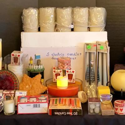 Five-Piece Electric Candle Set, Yankee Candles & Large Assortment of Decorative Candles